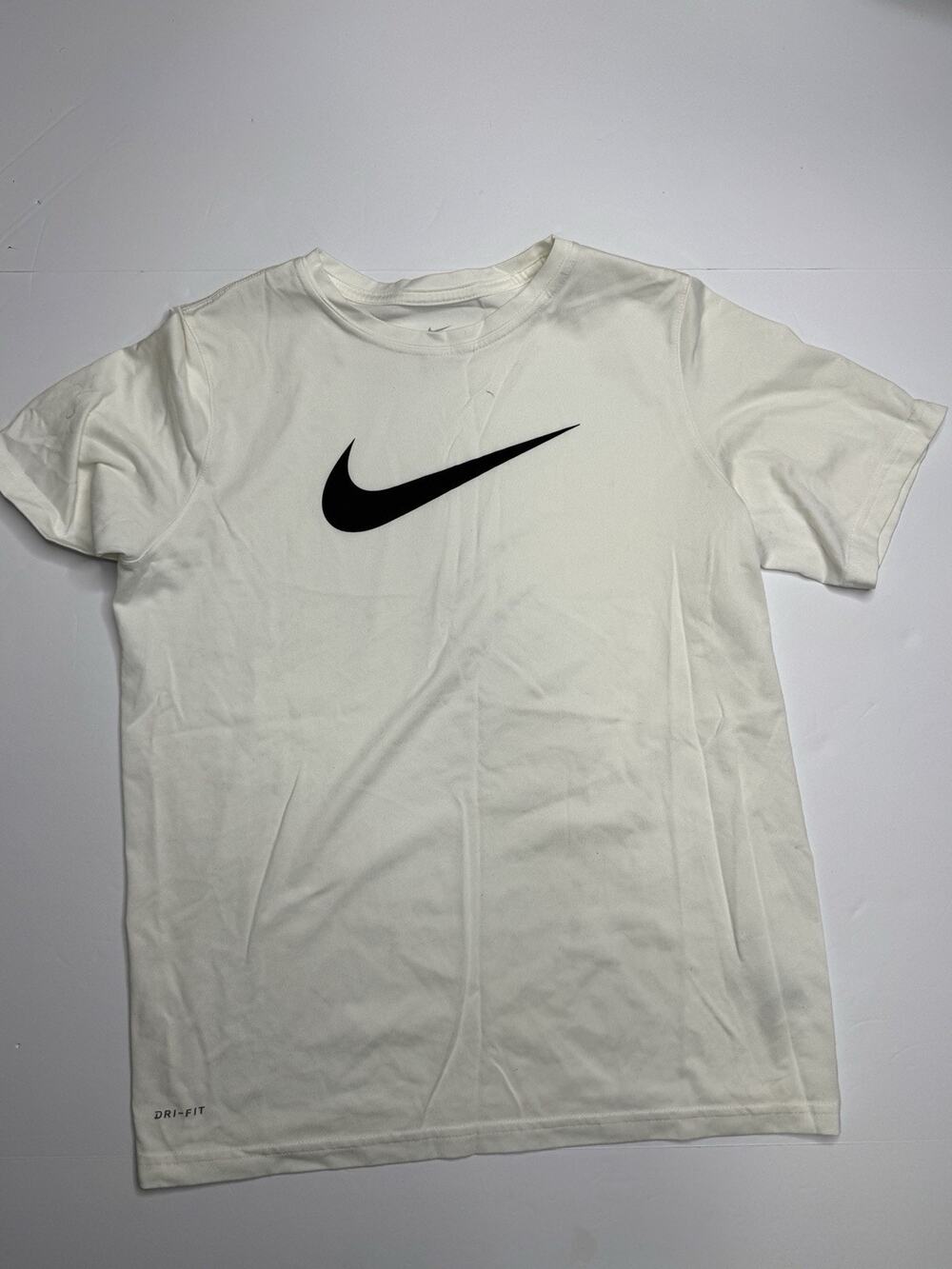 Nike Dri-FIT T Shirt Boys XL White Black Swoosh Logo Athletic Performance Tee